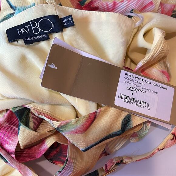 PATBO Laelia Cutout Floral Halterneck Criss Cross Yellow Mini Dress Size 4 - Picture 7 of 8